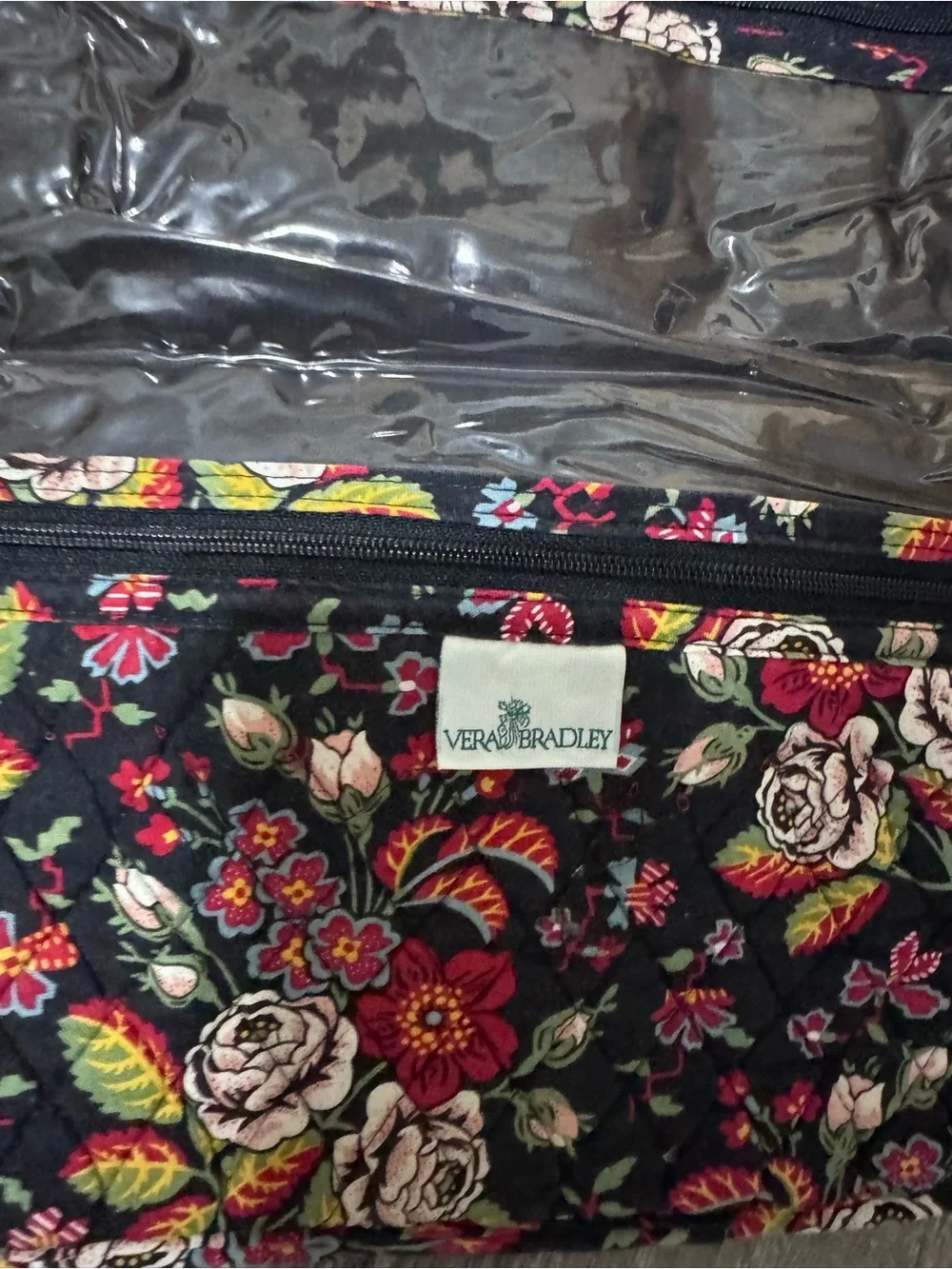 Vintage Very Brantley Quilted Floral Tote Bag in Black and Red